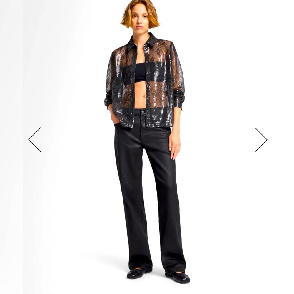 NWT 7 For All Mankind Black  Sequin Sheer Shirt